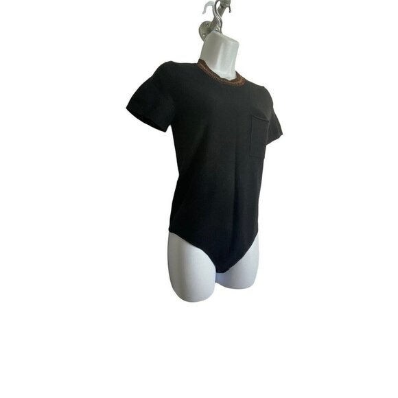 N: Philanthropy Womens Black Short Sleeve Designer Crew Neck Bodysuit Small - Picture 3 of 7